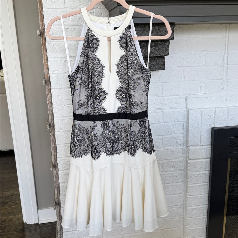 BCBGMaxAzria Ivory Dress with Black Lace Overlay